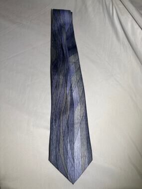 Cocktail Colors Mens 100% Silk Tie Blue Gray Abstract Stripe 60" Handmade